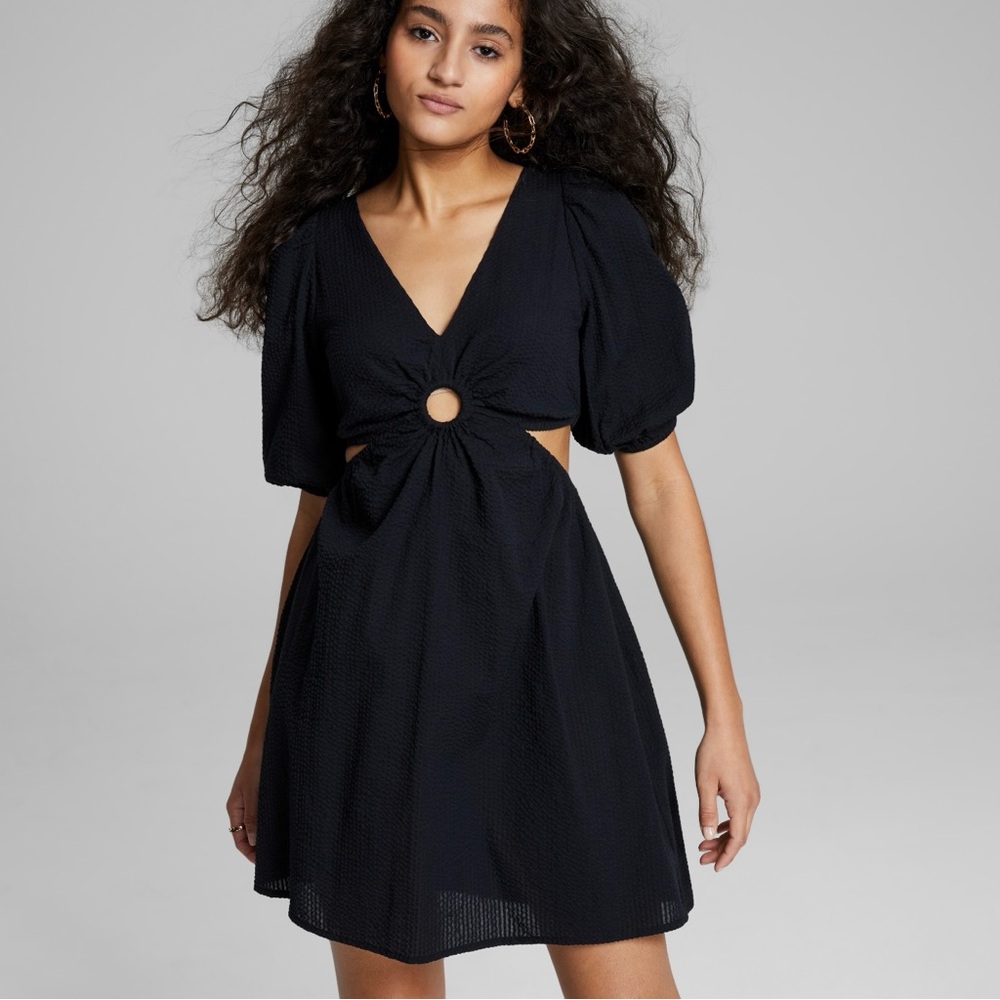 And Now This V Neck Cutout Textured Mini Dress Black Size XL